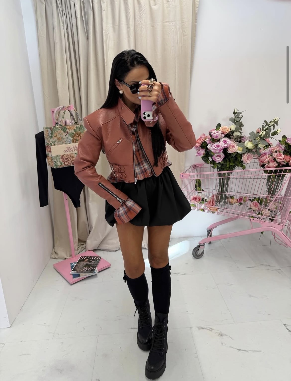 Kurtka z ekoskóry, koral z klamerkami onesize